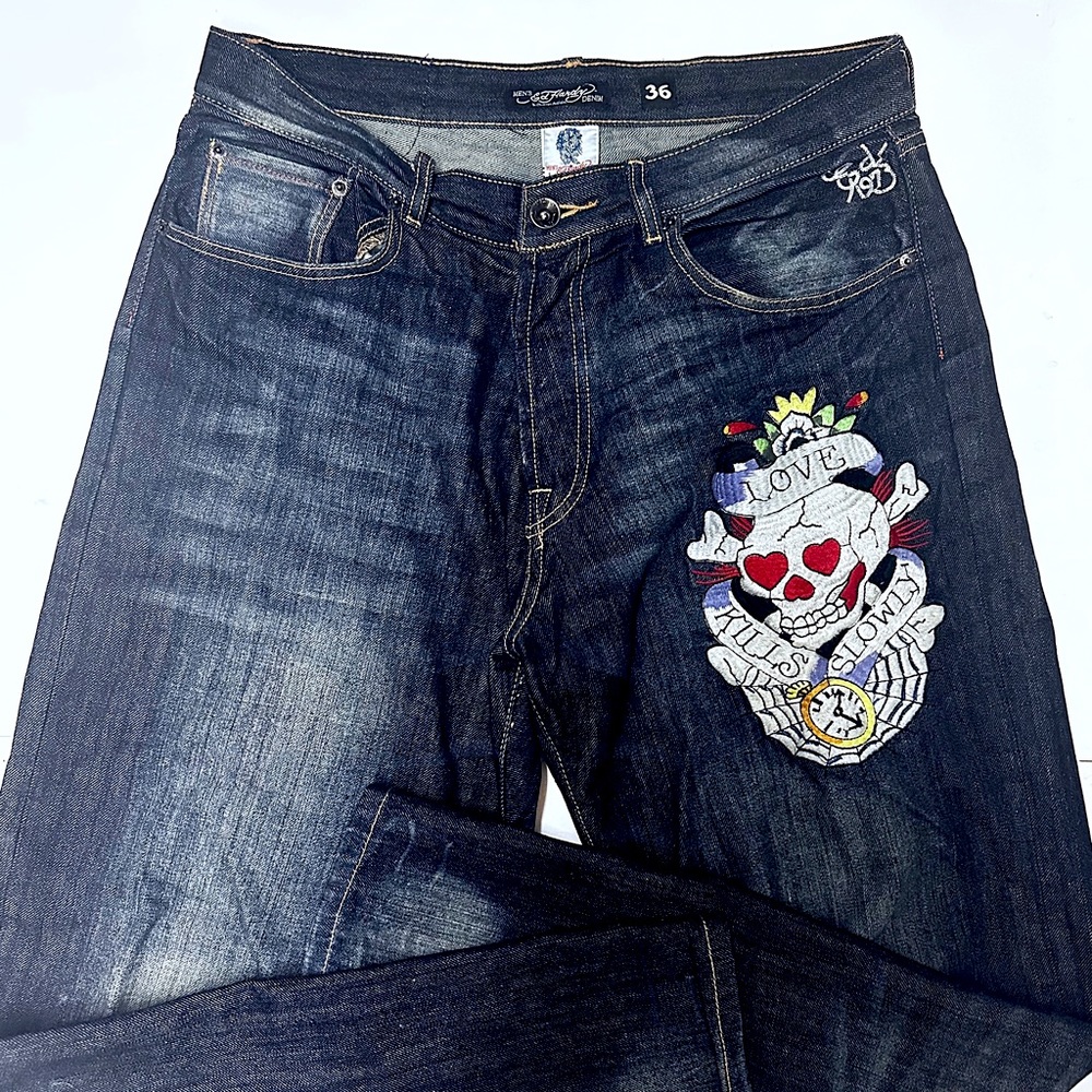 Ed Hardy mens jeans 36 x 34 new w/o tag unworn graphic pants vintage y2k fashion